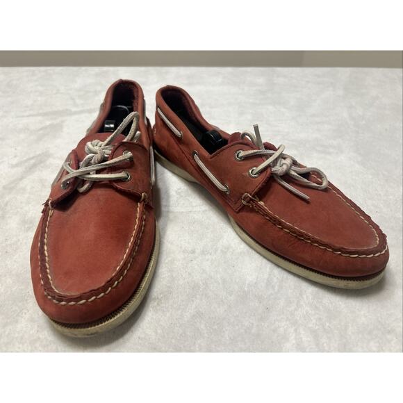 Sperry Top Sider Men’s Shoes Size 11.5 Red Leather Boat Shoes 2 Eyelet Lace Up - Picture 1 of 8